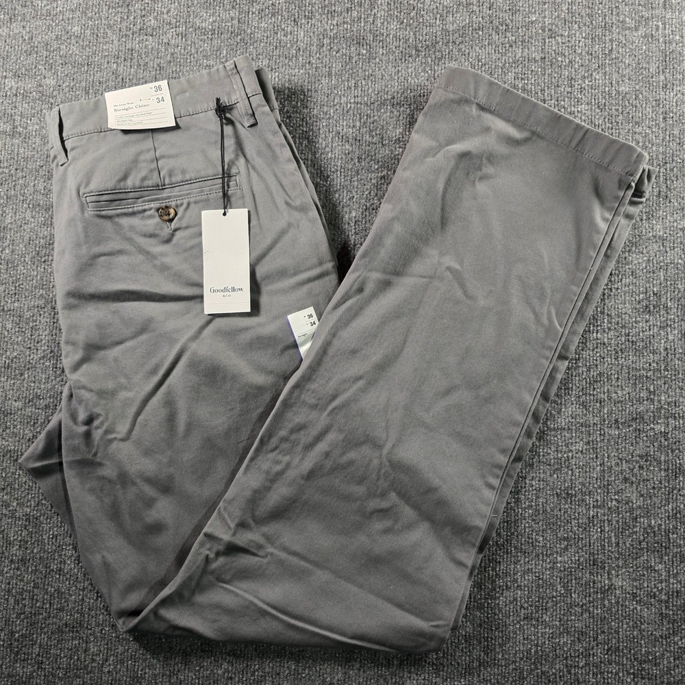 Goodfellow & Co Mens Every Wear Straight Chino Pants Gray 36x34 Stretch New